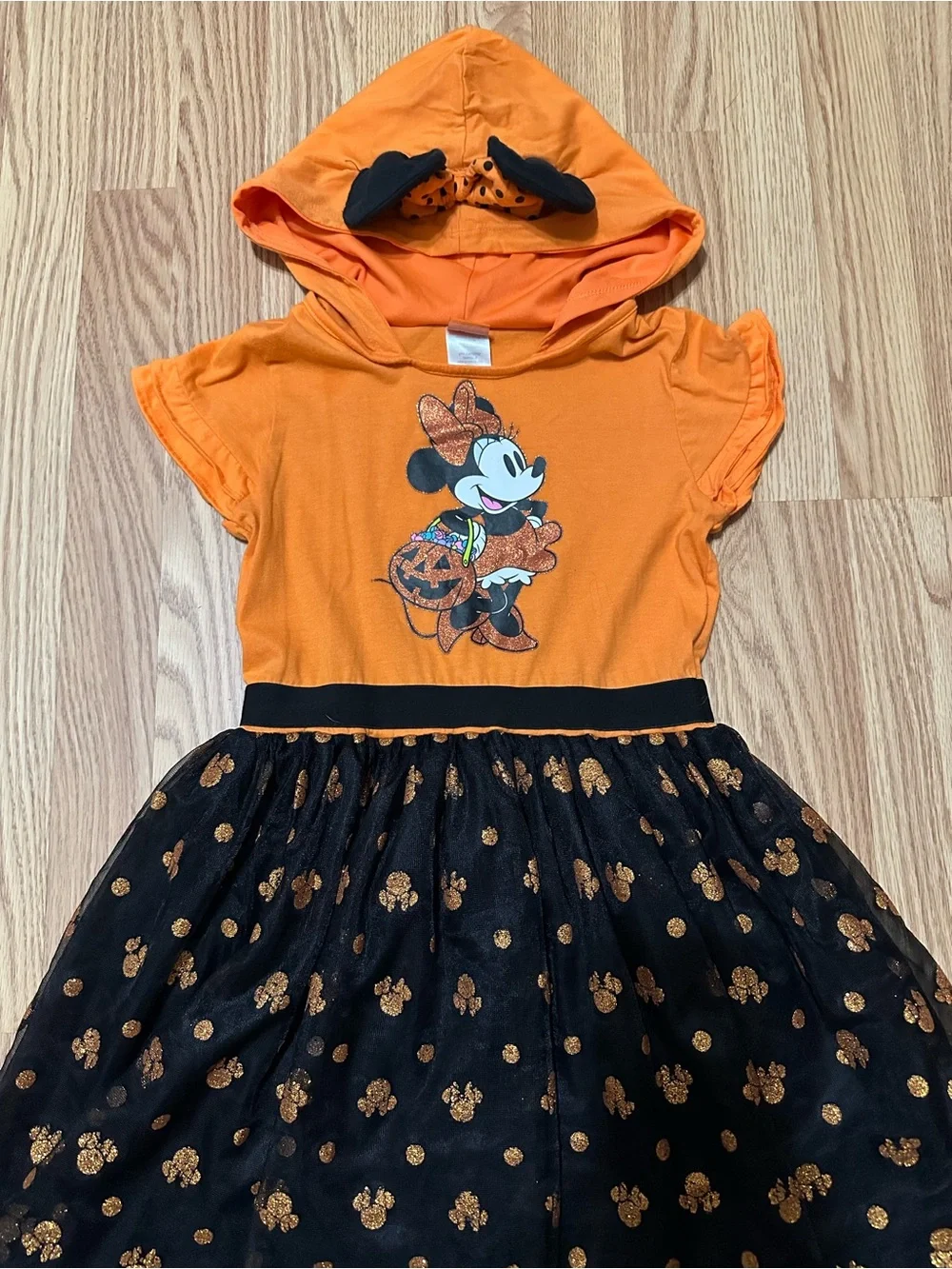 Disney Orange & Black Minnie Halloween Hooded Skater Dress